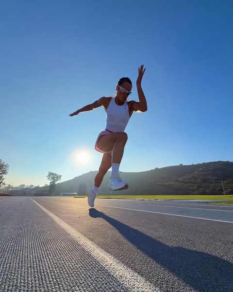 running shorts, athletic tank top, running shoes, sports sunglasses, performance socks, brand awareness, lifestyle, outdoor, energetic, blue, neutral